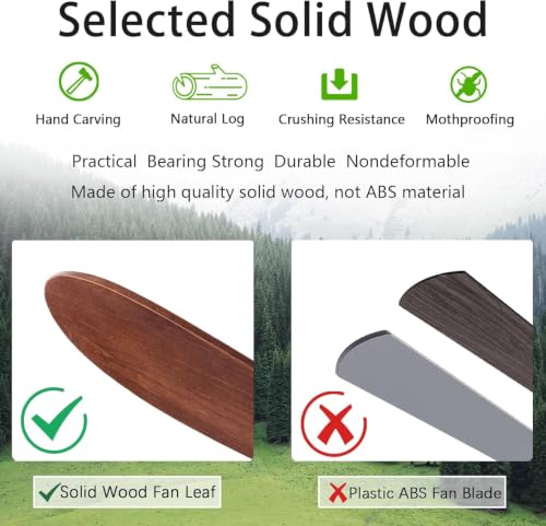 Image of QUTWOB 60 inch Wood Ceiling Fan, Black+Dark Walnut | No Lights, Remote Control, 3 Wooden Blades, Indoor /Outdoor