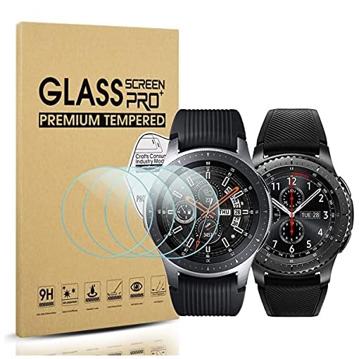 Diruite 4-Pack for Samsung Galaxy Watch (46mm) Tempered Glass Screen Protector for SM-800/SM-R805, Prefectly Fit, Anti-Scratch, Bubble-Free - Permanent Warranty Replacement