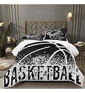 Bodhi Basketball Print Black and White Comforter Set Twin Size for Children Teens Boys Kids Beddi...