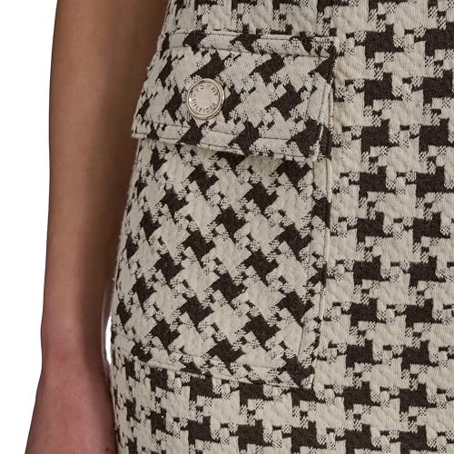 Image of Tommy Hilfiger Women's Cap Sleeve Crew Neck Two Hip Pockets Pixelated Houndstooth Sheath Dress