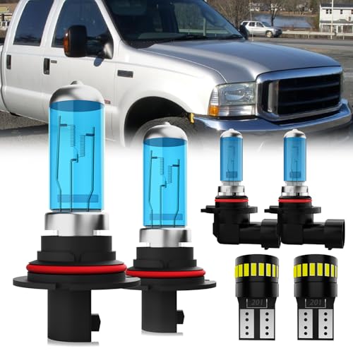 Image of Headlight Bulbs License Plate Lights Fit For Ford F250 Super Duty 2001-2004, 9007 High Low Beam + 9145 Fog Lights Halogen Light Bulb + License Plate Lights, Pack of 6