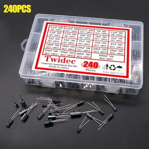 Twidec N-062-240PCS-0.1UF 24 Values Aluminum Electrolytic Capacitor Assortment Box Kit 240Pcs 0.1Uf-1000Uf Different Range 10V/16V/25V/50V Radial Leads Electrolytic Capacitors Set thumb #2