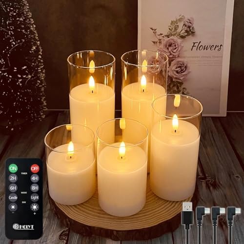 Glass Rechargeable LED Realistic Flickering Flameless Candles(Pack of 5)