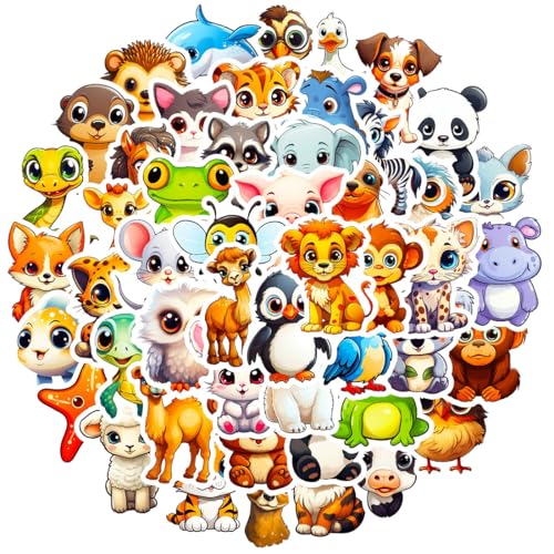 50 Pcs Stickers Enfant, Gommettes Animaux, Autocollants Animaux Enfants, Autocollants de Récompense Animal, Imperméable Sticker Récompense Animale, pour...