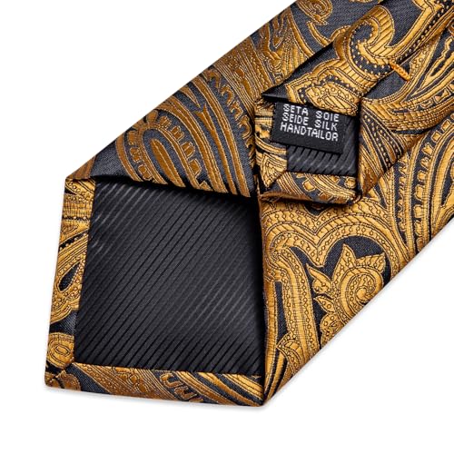 Image of DiBanGu Paisley Ties for Men Silk Necktie and Pocket Square Cufflinks Tie Clip Set Woven Classic Mens Tie for Wedding Party