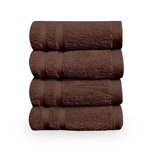 Image of Divine Casa Cotton 550 GSM Hand Towels Pack of 4 Brown, 60 x 40 cm Ultra Soft & Highly Absorbent Thick Bathroom Towels