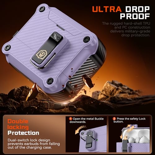 Image of Inesore for AirPods Pro 3 Case with Secure Lock (Purple) | Phone Stand Design,Compatible with MagSafe,Automatic Snap Switch Secure Cover Carbon Fiber Texture with Cleaner Kit