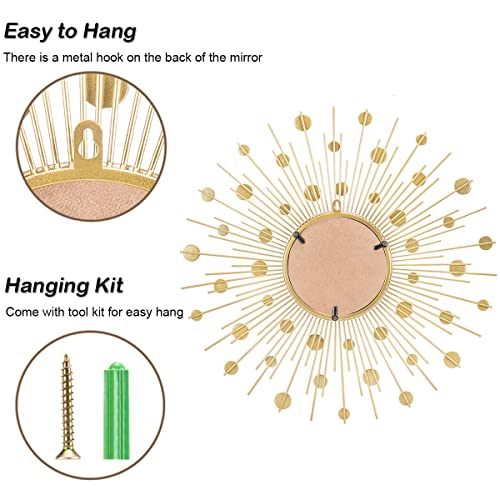 Taolimo Gold Sunburst Mirror For Wall Decor Metal Sun Wall Mirror Decorative With Crystal Diamond For Living Room Bedroom Entryway Large Circle Mid Century Modern Starburst Mirror Wall Hanging 24 Inch thumb #5