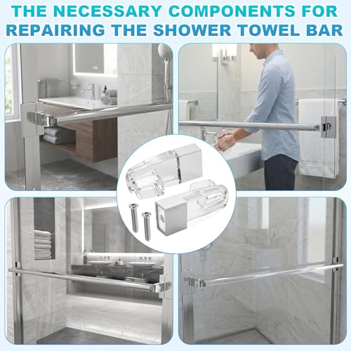 Image of Clear Acrylic Shower Door Towel Bar Brackets with Bright Chrome Sleeve