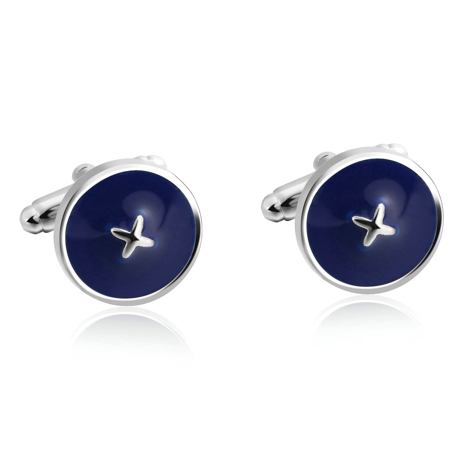 Bouton Manchette, Cadeau Jeune Homme Acier Inoxydable Conception de Bouton Rond en Émail Bouton Manchette Date d'anniversaire l'obtention du diplôme
