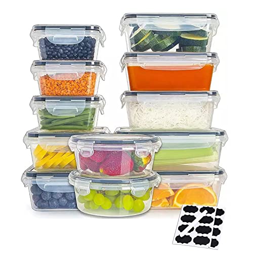 TYCOM Meal Prep Container Airtight Food Storage Container Set of 12 pcs Re-usable Plastic Food Containers Stackable Kitchen Organizer Boxes Tupperware BPA Free & Microwave Freezer Dishwasher Safe