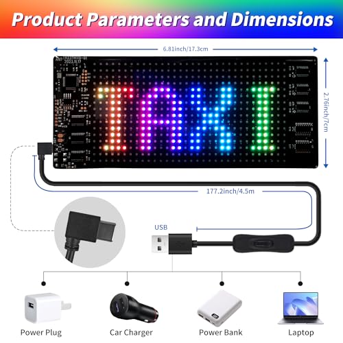 Image of Programmable Flexible Led Display, 7''X3'' Scrolling Led Car Sign, Ultra-Thin Flexible Bluetooth Led Screen, Custom Digital Led Display, Bluetooth App Remote Control Led Signs For Business Car Home