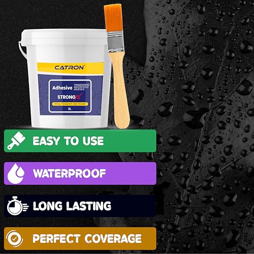 Image of Catron 2L /2Kg Transparent Waterproof Glue with Brush for Crack Seal, Roof Water Leakage Solution, Indoor and Outdoor Epoxy Resin Adhesive Strongx Sealant | for Bathroom, Walls, Tiles and Pipes
