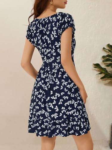 Image of HUHOT Teen Petite Women Floral Short Summer Mini Dresses with Pockets Cute Milkmaid Sundress 2026