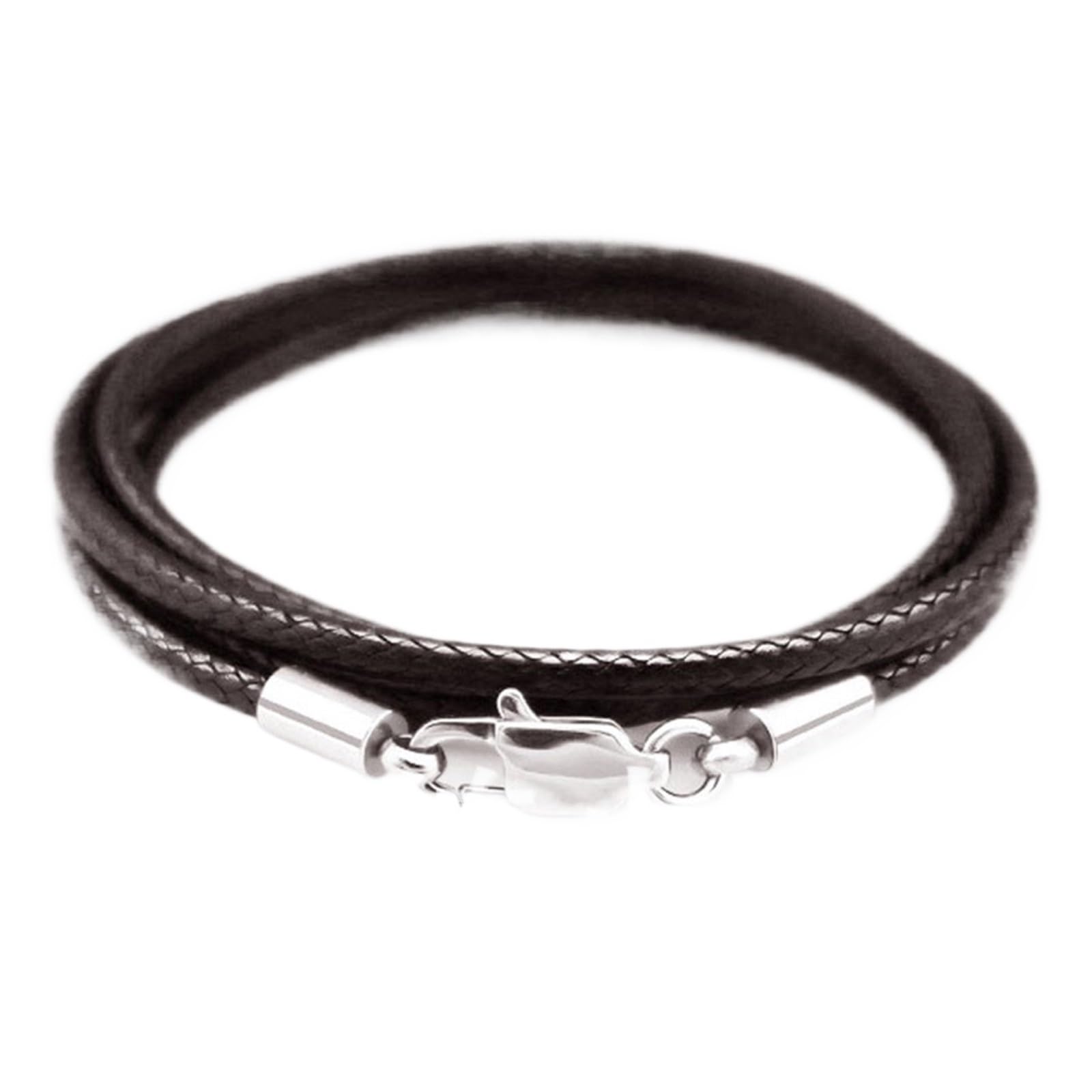 3pc Black Braid Wax Cord Leather Rope Steel Clasp String Chain For DIY Pendant Necklace Jewelry Making(Coffee 3mm,40cm)