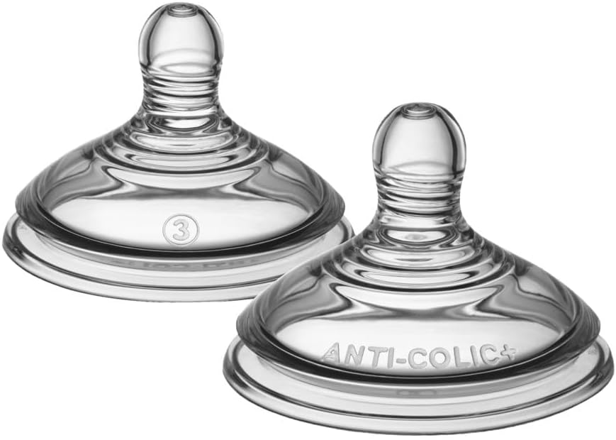Advanced Anti-Colic Baby Bottle Teats, Fast Flow, 6+ Months, Breast-Like for a Natural Latch, Anti-colic Valve, Soft Silicone, Pack of 2