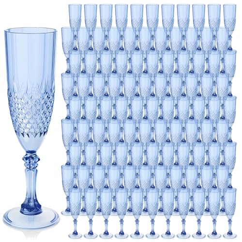 Blue champagne flutes, 100-piece plastic wine glass set