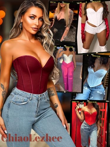 Image of ChiaoLezhee Heart Corset Top For Women, Sexy Concert Outfits Going Out, Strapless Crop Top, Overbust Bustier