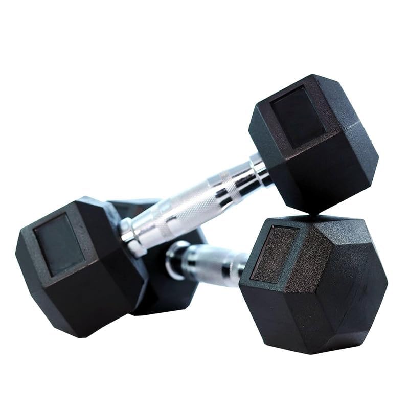 Premium Rubber Hexa Dumbbells (Pair) – Heavy Duty Cast Iron Hand Weights with Ergonomic Knurled Grip – Designed for Home Gym, Strength Training & Full Body Workout (Set of 2) (2.5 Kg x 2)-image-47