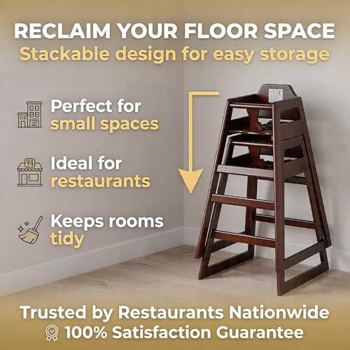 Image of Dark Brown Wooden Bar Height Restaurant High Chair - Stackable Rubberwood Dining Chair for Bar Height Tables, Easy-Clean Finish, Commercial Restaurant Seating