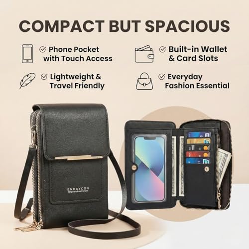 Image of VKR Women's Leather Crossbody Phone Purse with Touchscreen Pocket - Anti-Theft Mobile Sling Bag with Adjustable Shoulder Strap, Card Slots, Zipper Compartments & Compact Wallet for Daily Travel