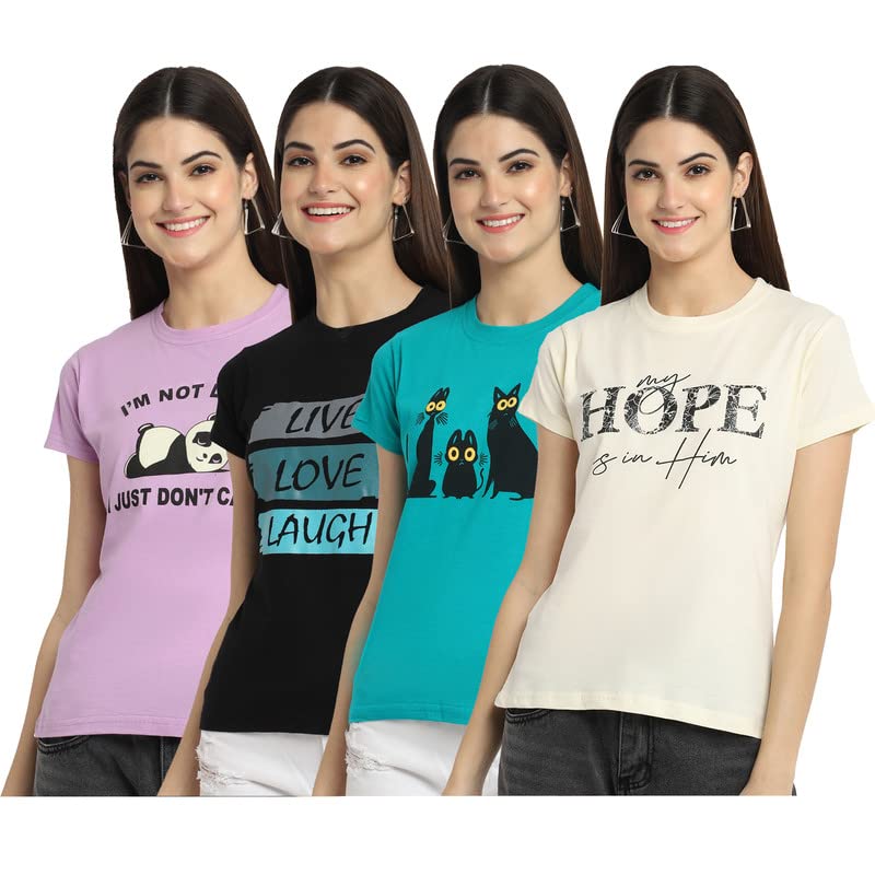 Image of Preneum Women's Cotton Regular Fit Graphic Stylish Printed Short Sleeves Casual T-Shirt |Trend & Styles