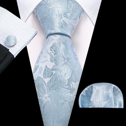 Image of Barry.Wang Men Tie Set Floral Paisley Silk Necktie Pocket Square Cufflinks Formal Wedding Party Business