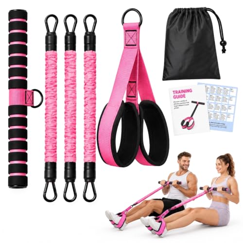 Pedal Resistance Band with Handle, 3-Tube Adjustable for Workout (Pink) - image 1