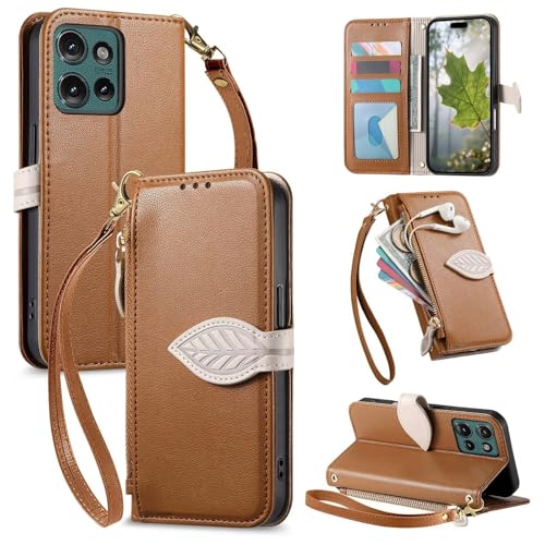 Housse Xiaomi 15T en cuir premium marron avec fermeture éclair chic
