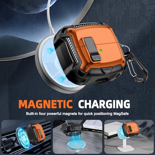 Image of Compatible with Samsung Galaxy Buds 3 Case & Galaxy Buds 3 Pro Case with Phone Stand, Compatible with MagSafe, (Orange)