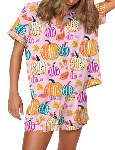 Image of SHESHOW Satin Pajamas for Women Set Preppy Animals Pjs Short Sleeve Shorts 2 Piece Loungewear Sets XS-XXL