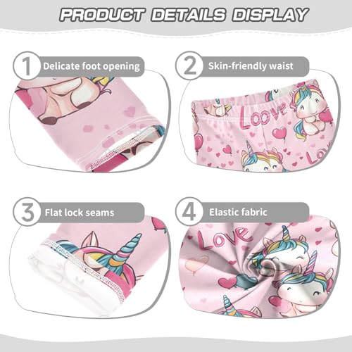 Cartoon Unicorns Girls' Leggings Toddler Doodles Hearts Kids Yoga Pants Dance Active Tights 4T3