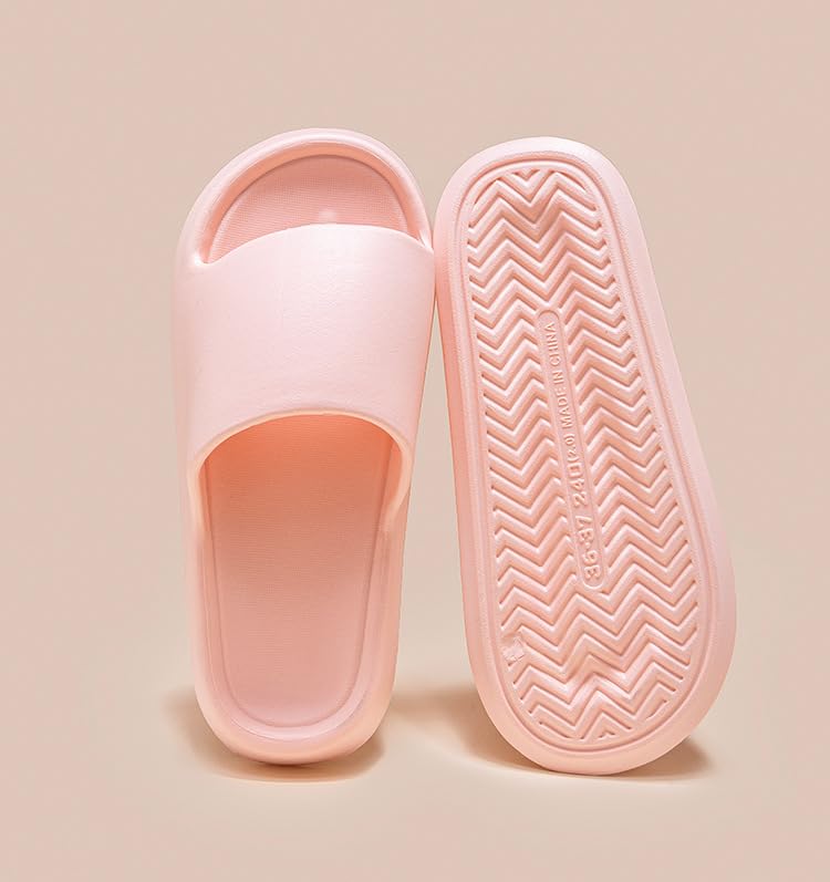 Pillow Slippers for Women and Men Non Slip Quick Drying Shower Slides Bathroom Sandals ，Ultra Cushion ，Thick Sole（Size：36-37，Pink） 042