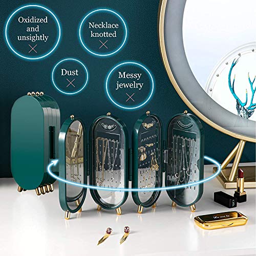 Cretee Abs Foldable Jewelry Organizer 153 Holes Earings, Earring Holder Jewelry Display Rack, Earring Necklace Jewelry Box With Mirror, Gift For Girls Women (Green) #TOP3