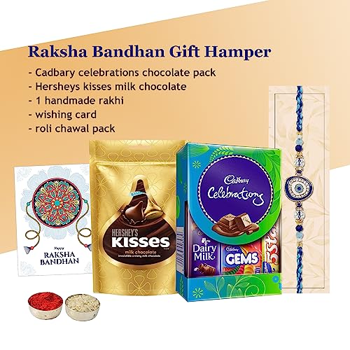 Image of Chocoloony Raksha Bandhan Celebrations Chocolate box & Hershey Kisses Chocolate Pack Rakhi for Brother Gift Pack Hamper for Brother|Rakhi Gift Hamper | Gift for Brother Pack of 2, 200 gram