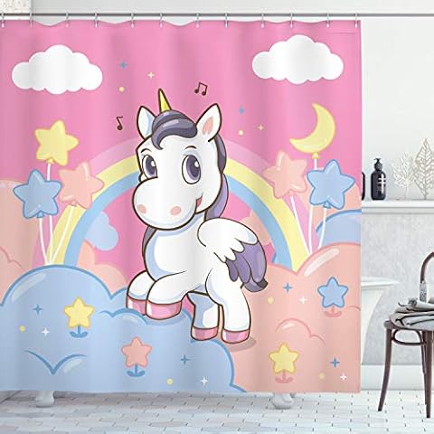 ABAKUHAUS Unicorn Rainbow Shower Curtain Set Cover