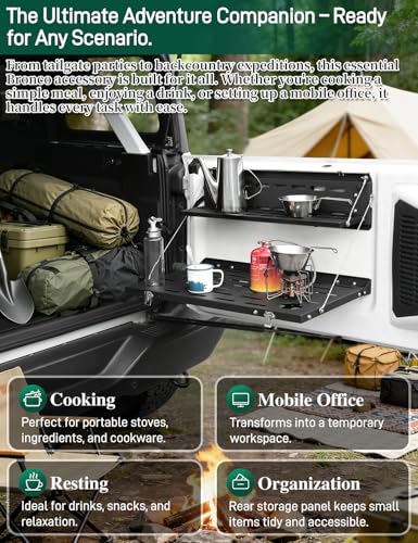 Image of JROAD Bronco Double Layer Tailgate Table for 2021 2022 2023 2024 2025 2026 Ford Bronco 2 /4 Door Rear Foldable Cargo Shelf Storage Shelf MOLLE Panel Bronco Accessories