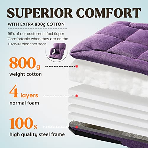 Tdzwin Wide Stadium Seats For Bleachers With Back Support, Extra Thick Plus Size Stadium Seats Bleacher Seats With Backs And Cushion, 6 Reclining Positions Stadium Chair For Outdoor Or Indoor (Purple) #TOP1