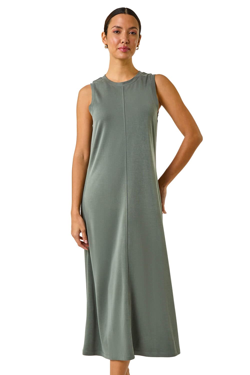 Roman Women's Khaki Sandwash Stretch Midi Dress Size 18