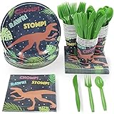 144-Piece Dinosaur Party Supplies, Disposable Dinnerware Set (Serves 24)