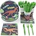 Juvale Kids T-Rex Dinosaur Birthday Party Supplies - Includes Dino Plates, Knives, Spoons, Forks, Napkins, and Cups, Serves 24