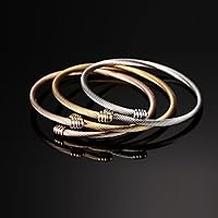 Vista 4 de Brazalete trenzado de acero inoxidable triple 3 con alambre de cable apilable para mujer, ororosaplata, Acero inoxidable
