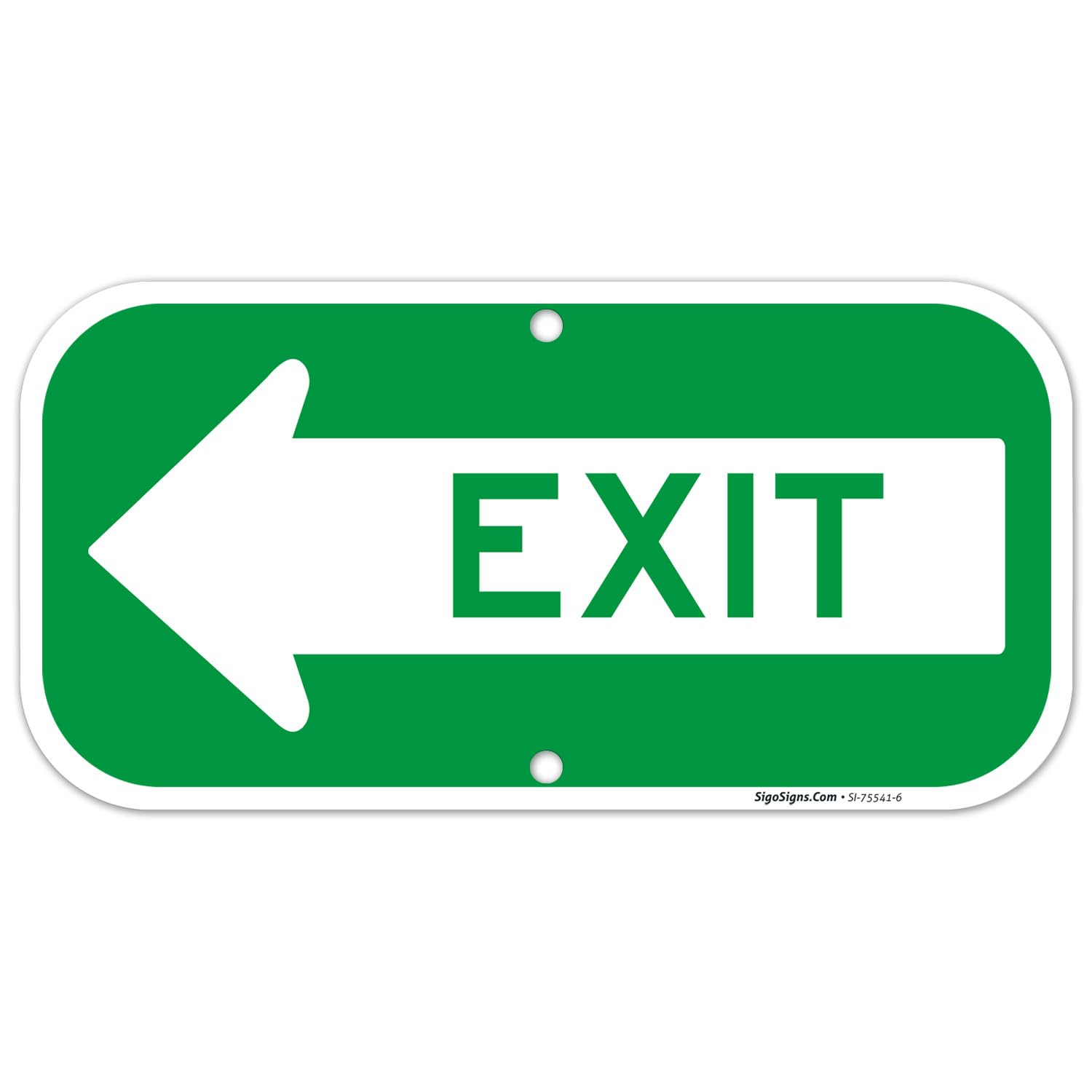 Exit Green Left Arrow Sign, 6x12 Inches, Rust Free .040 Aluminum, Fade Resistant, Made in USA