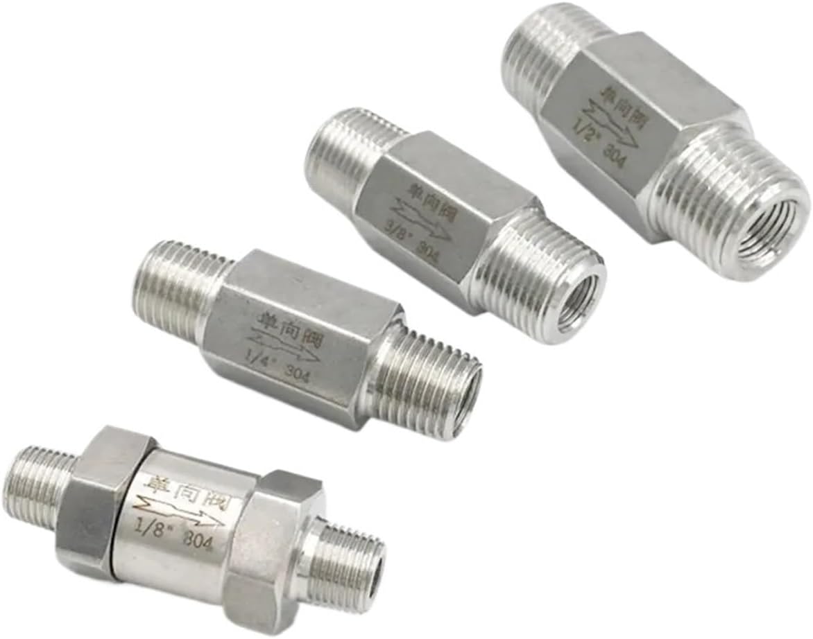 1 Pcs Male Thread 1/8"" 1/4"" 3/8"" 1/2"" 3/4"" 304 Stainless Steel Double Male Check Valve Hexagonal Grinding Check Valve Liquid Gas(Size:1/8"")