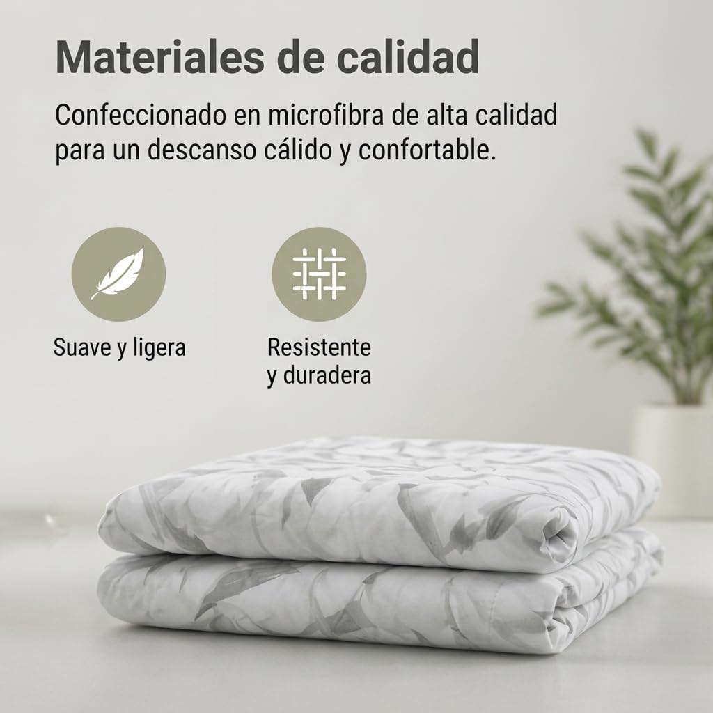 Lanovenanube Edredón Ajustable Bambu Gris Cama 120, 100% Microfibra 250g | Tacto melocotón y ajuste al colchón. Largo válido 190/200 cm. Estampado bambú, fabricado en España