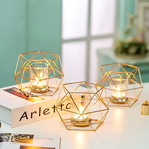 Geometric Tealight Candle Holders Gold - Votive Candle Stand Accents For Tea Light Decorative For Home Table Shelf Mantel Modern Geo Decoration Christmas Wedding Reception Décor, Gold, 6Pcs #TOP1