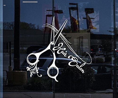 Window Vinyl Wall Decal Haircut Scissors Beauty Hair Salon Signboard Stickers Unique Gift (2039igw) White 22.5 in x 23 in image 5