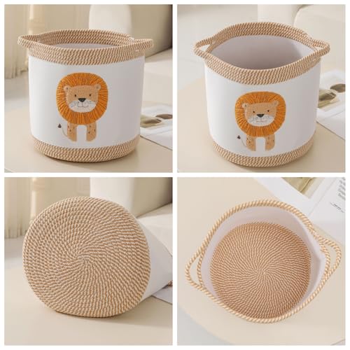 Babydecke Körbe Wäschekorb Niedlicher Löwe Kinderzimmer Spielzeug Aufbewahrungskorb, gewebtes Baumwollseil Kinderzimmer Organisation Bins für Mädchen Jungen Kinder Baby Dusche Geschenkkörbe