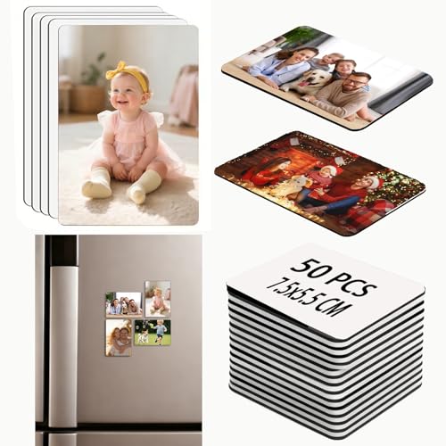 50 Stück Sublimations Magnet Rohlinge Set 5.5x7.5cm Personalisierte Fotomagnete Haftnotizen für Kühlschrankmagnet DIY Bastelset für Whiteboard Büro Kalender Zuhause Heimwerker Küche Wand Dekoration