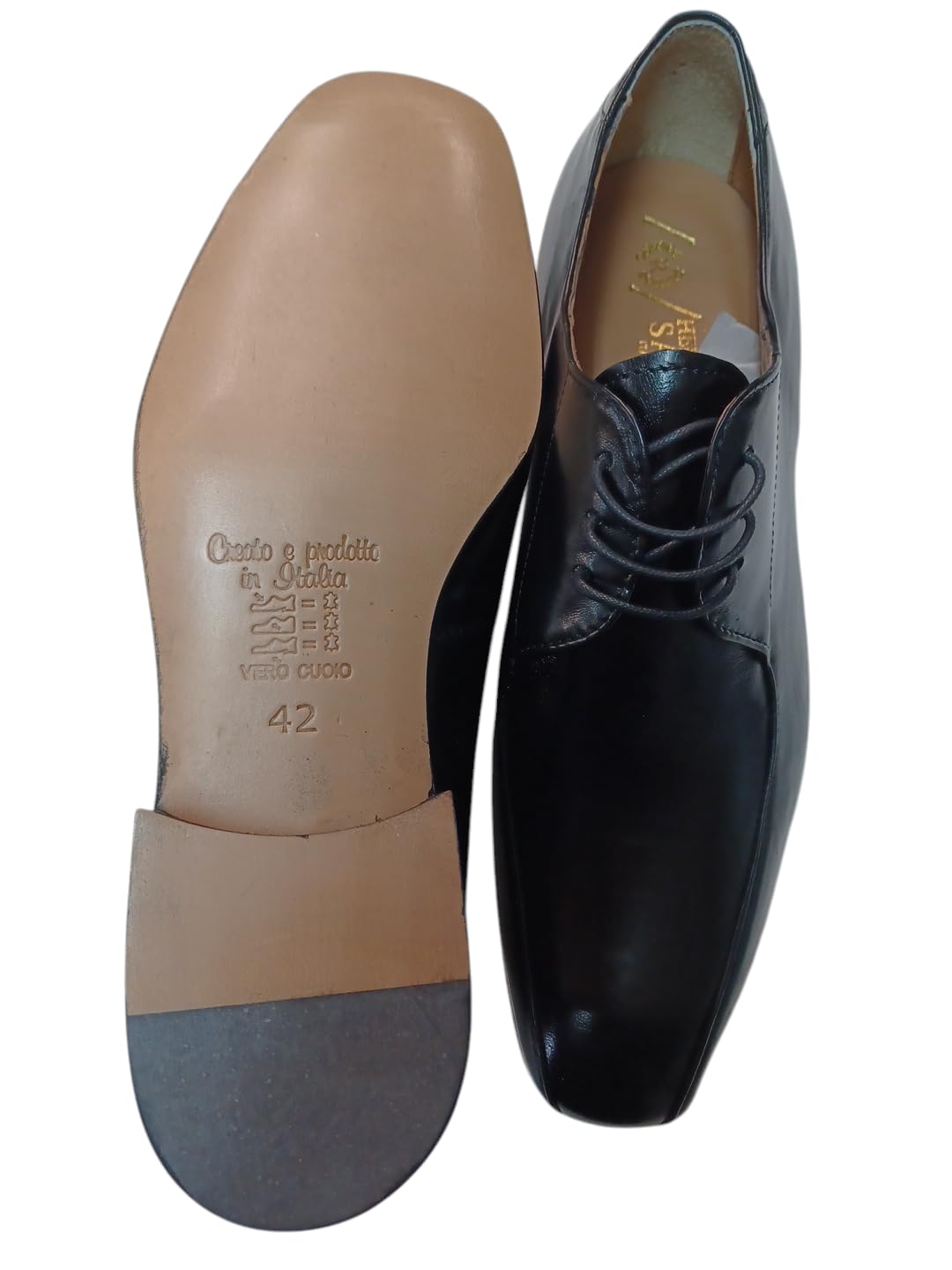 Scarpe Uomo Eleganti da Cerimonia in Vera Pelle Made in Italy 942 Nero Lucido Allacciata Fondo Vero Cuoio fine